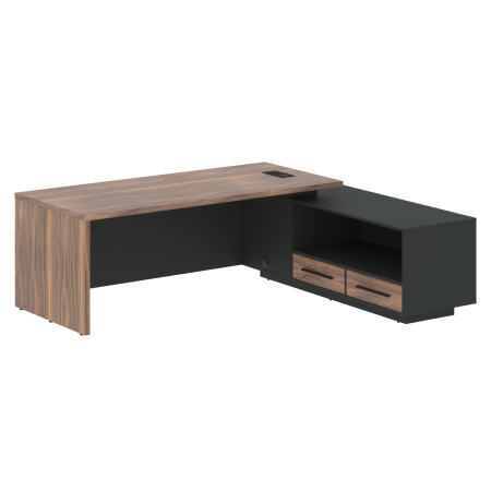 Стол руководителя с тумбой VRCT 2319(R) Американский орех/Черный матовый/Яшма черный 2300х1900х750 V