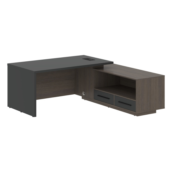 Стол руководителя с тумбой VCT 1919(R) Яшма черный/Черный матовый/Дуб Сильвер 1900х1900х750 VELION