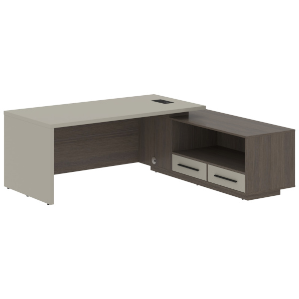 Стол руководителя с тумбой VCT 2119(R) Аметист/Черный матовый/Дуб Сильвер 2100х1900х750 VELION