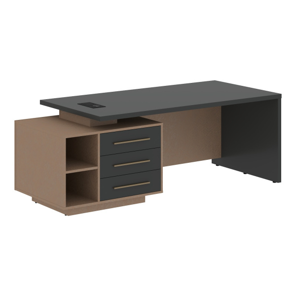 Стол руководителя с тумбой VCT 2190(L) Яшма черный/Бронза браш/Кобра 2100х900х750 VELION