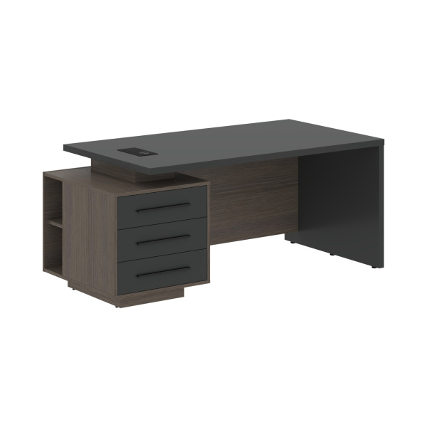 Стол руководителя с тумбой VCT 1890(L) Яшма черный/Черный матовый/Дуб Сильвер 1800х900х750 VELION