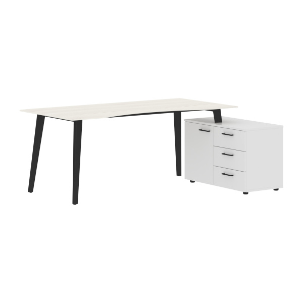 Стол руководителя с тумбой JCT 1813(R) Ясень белый/Белый/Антрацит 1800х1300х750 JAY