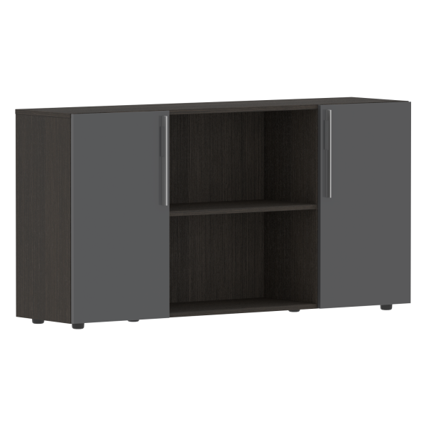 Шкаф с двумя дверями и открытой полкой СП-064-25-22 Серый глянец/Дуб Мореный 1600х450х800 KANON