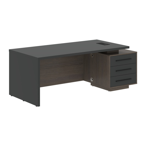 Стол руководителя с тумбой VCT 2090(R) Яшма черный/Черный матовый/Дуб Сильвер 2000х900х750 VELION