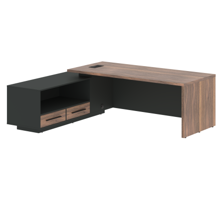 Стол руководителя с тумбой VRCT 2319(L) Американский орех/Черный матовый/Яшма черный 2300х1900х750 V