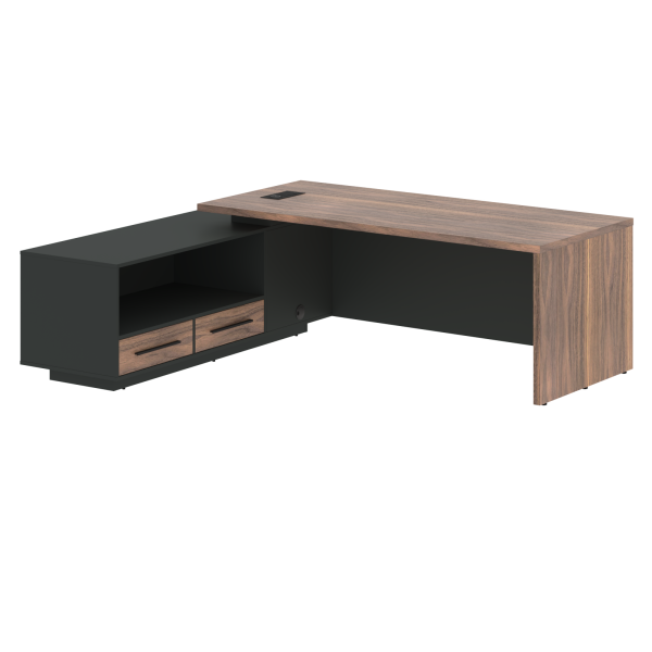 Стол руководителя с тумбой VRCT 2319(L) Американский орех/Черный матовый/Яшма черный 2300х1900х750 V