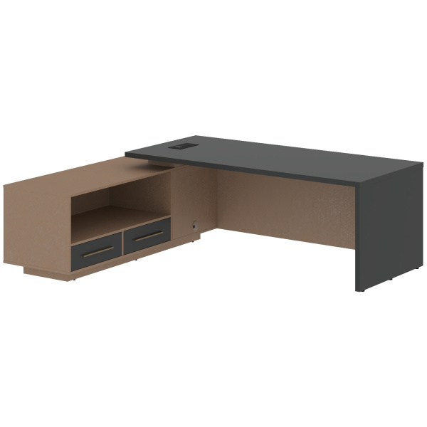 Стол руководителя с тумбой VCT 2319(L) Яшма черный/Бронза браш/Кобра 2300х1900х750 VELION