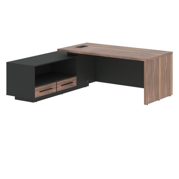 Стол руководителя с тумбой VRCT 2119(L) Американский орех/Черный матовый/Яшма черный 2100х1900х750 V