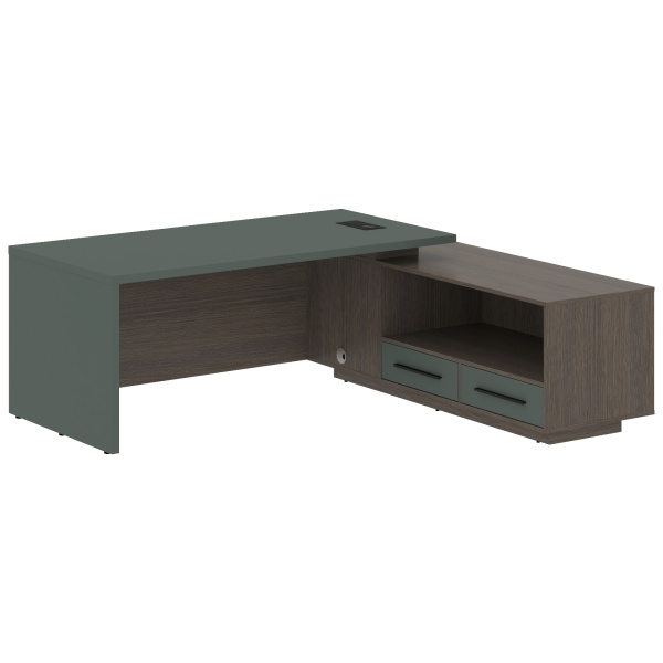 Стол руководителя с тумбой VCT 2119(R) Нефрит/Черный матовый/Дуб Сильвер 2100х1900х750 VELION