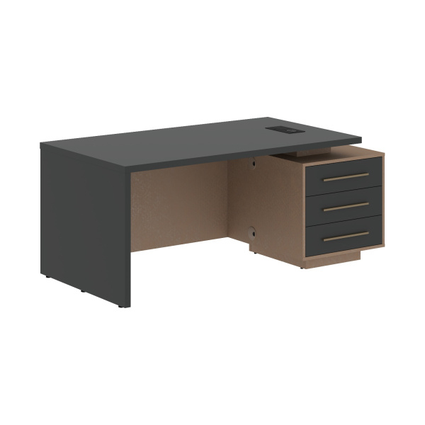 Стол руководителя с тумбой VCT 1890(R) Яшма черный/Бронза браш/Кобра 1800х900х750 VELION