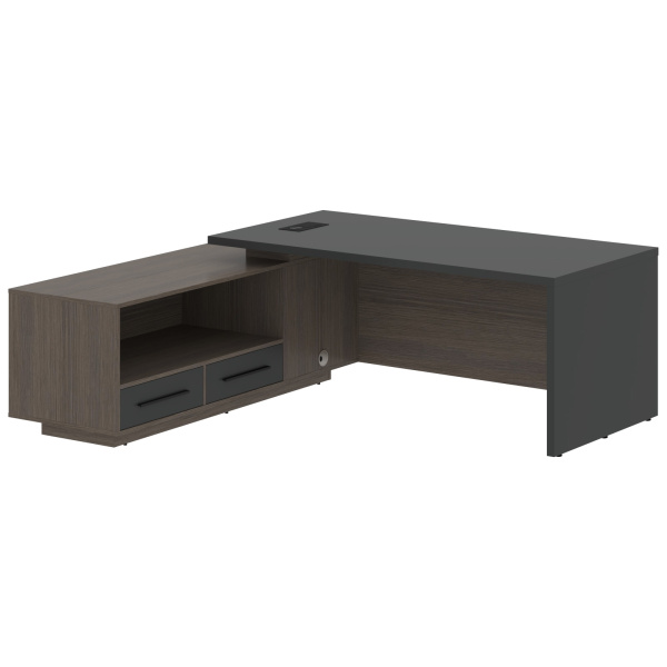 Стол руководителя с тумбой VCT 2119(L) Яшма черный/Черный матовый/Дуб Сильвер 2100х1900х750 VELION