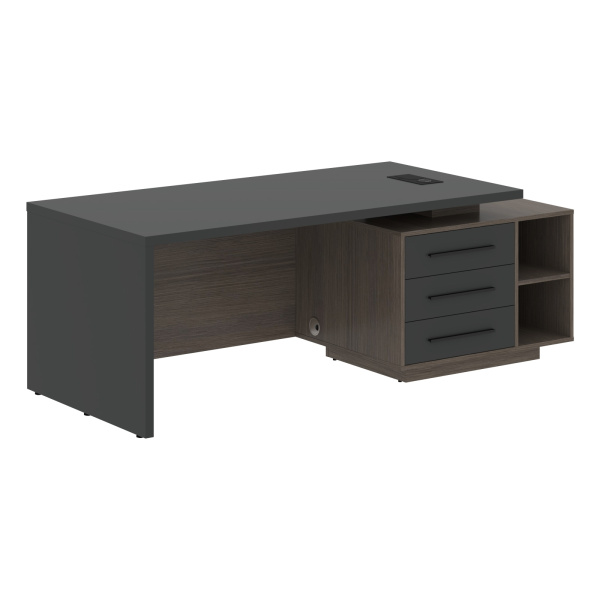 Стол руководителя с тумбой VCT 2190(R) Яшма черный/Черный матовый/Дуб Сильвер 2100х900х750 VELION