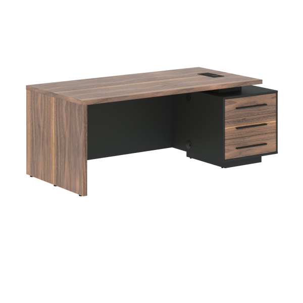 Стол руководителя с тумбой VRCT 2090(R) Американский орех/Черный матовый/Яшма черный 2000х900х750 VE