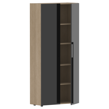 Шкаф высокий глухой СП-064-25-14 Черный глянец/Дуб Натуральный 900х450х2010 KANON