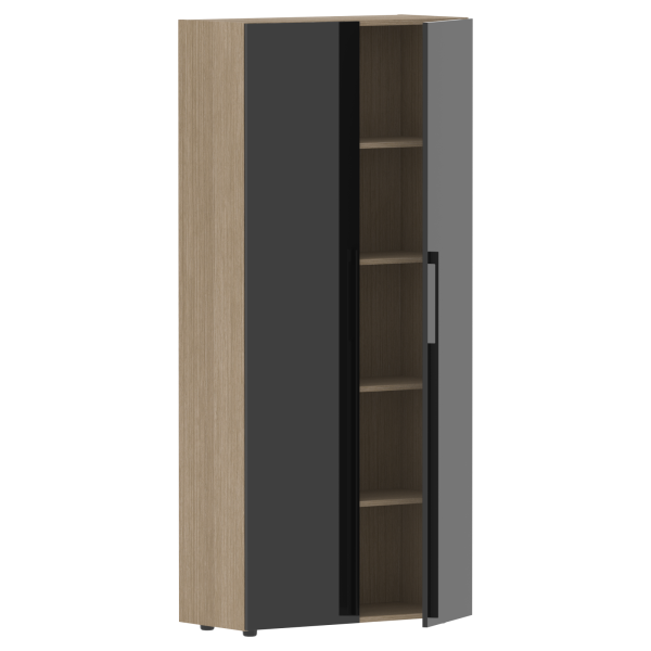 Шкаф высокий глухой СП-064-25-14 Черный глянец/Дуб Натуральный 900х450х2010 KANON