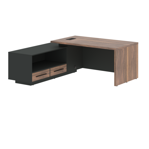 Стол руководителя с тумбой VRCT 1919(L) Американский орех/Черный матовый/Яшма черный 1900х1900х750 V