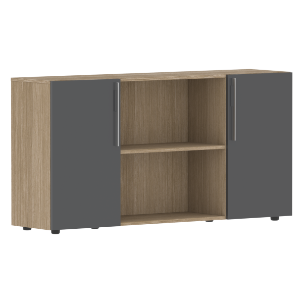 Шкаф с двумя дверями и открытой полкой СП-064-25-22 Серый глянец/Дуб Натуральный 1600х450х800 KANON
