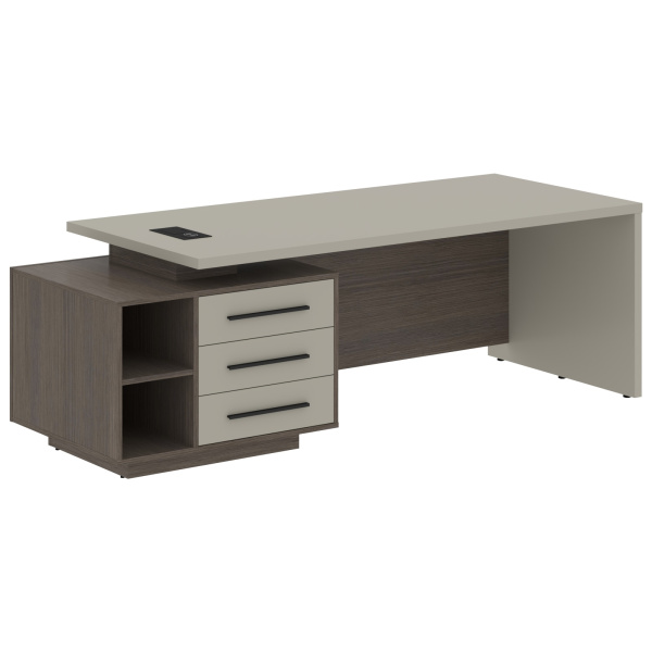 Стол руководителя с тумбой VCT 2390(L) Аметист/Черный матовый/Дуб Сильвер 2300х900х750 VELION