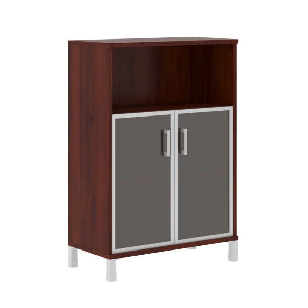 Шкаф средний с малыми стеклянными дверьми в AL-рамке B 420.4 Бургунди 900х450х1286 BORN