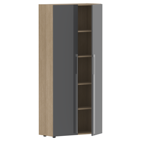 Шкаф высокий глухой СП-064-25-14 Серый глянец/Дуб Натуральный 900х450х2010 KANON
