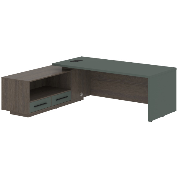 Стол руководителя с тумбой VCT 2319(L) Нефрит/Черный матовый/Дуб Сильвер 2300х1900х750 VELION