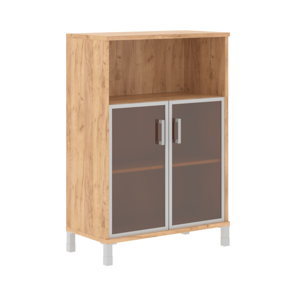 Шкаф средний с малыми стеклянными дверьми в AL-рамке B 420.4 Дуб Бофорд 900х450х1286 BORN