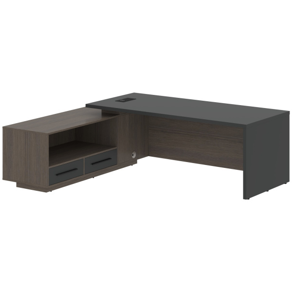 Стол руководителя с тумбой VCT 2319(L) Яшма черный/Черный матовый/Дуб Сильвер 2300х1900х750 VELION