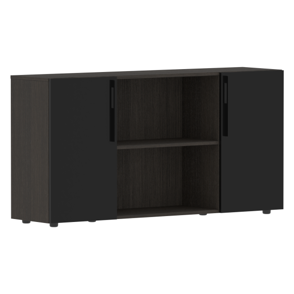 Шкаф с двумя дверями и открытой полкой СП-064-25-22 Черный глянец/Дуб Мореный 1600х450х800 KANON