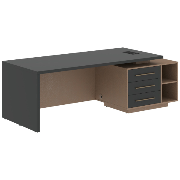 Стол руководителя с тумбой VCT 2390(R) Яшма черный/Бронза браш/Кобра 2300х900х750 VELION