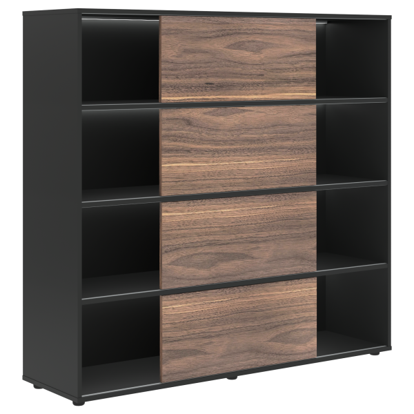 Стеллаж с дверьми купе VRMCS 1615 Американский орех/Яшма черный 1600х450х1517 VELION VENEER