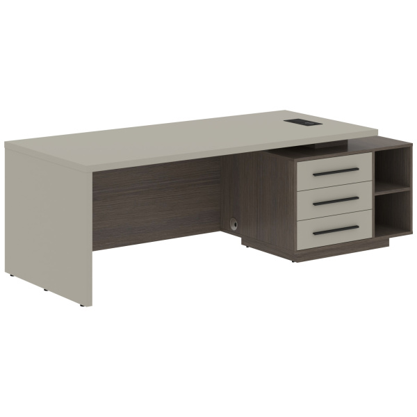 Стол руководителя с тумбой VCT 2390(R) Аметист/Черный матовый/Дуб Сильвер 2300х900х750 VELION