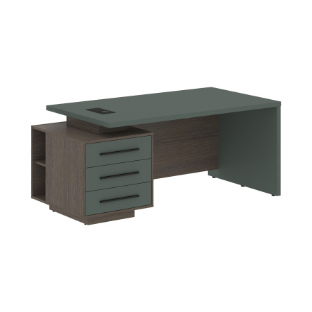 Стол руководителя с тумбой VCT 1890(L) Нефрит/Черный матовый/Дуб Сильвер 1800х900х750 VELION