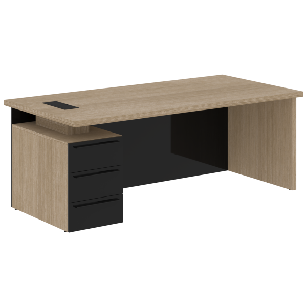 Стол письменный СП-064-25-23(L) Дуб Натуральный/Черный глянец 2000х900х750 KANON