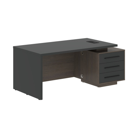 Стол руководителя с тумбой VCT 1890(R) Яшма черный/Черный матовый/Дуб Сильвер 1800х900х750 VELION