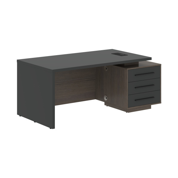 Стол руководителя с тумбой VCT 1890(R) Яшма черный/Черный матовый/Дуб Сильвер 1800х900х750 VELION