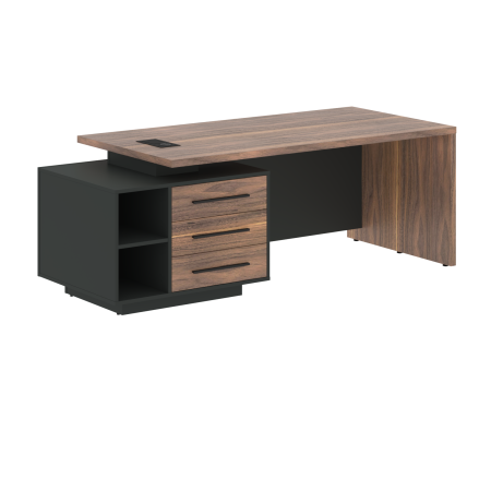 Стол руководителя с тумбой VRCT 2190(L) Американский орех/Черный матовый/Яшма черный 2100х900х750 VE