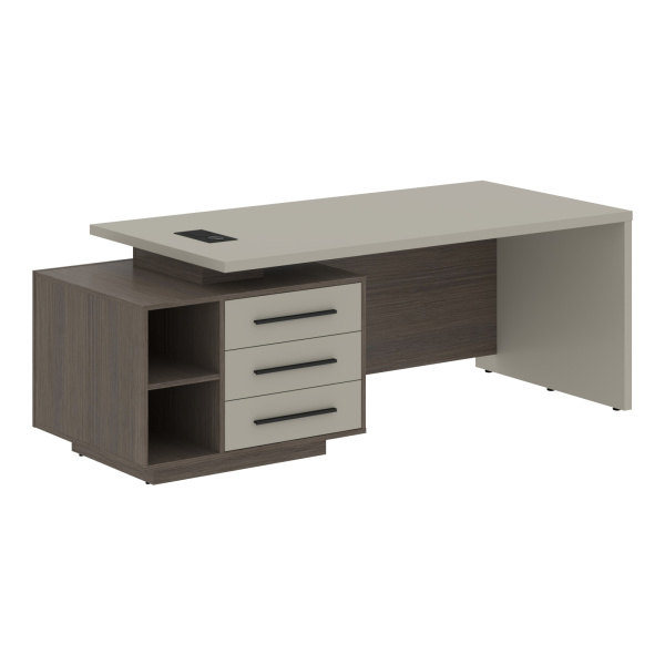 Стол руководителя с тумбой VCT 2190(L) Аметист/Черный матовый/Дуб Сильвер 2100х900х750 VELION