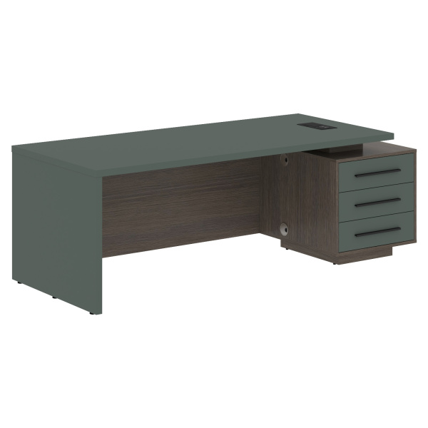 Стол руководителя с тумбой VCT 2290(R) Нефрит/Черный матовый/Дуб Сильвер 2200х900х750 VELION