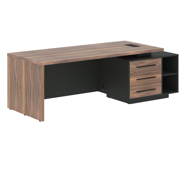 Стол руководителя с тумбой VRCT 2390(R) Американский орех/Черный матовый/Яшма черный 2300х900х750 VE
