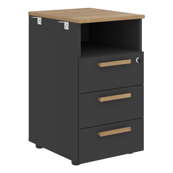 Тумба приставная FLC-3D.1A Дуб Гамильтон/Черный графит 408х504х733 FORTA
