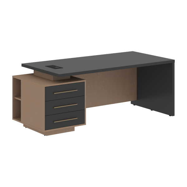 Стол руководителя с тумбой VCT 2090(L) Яшма черный/Бронза браш/Кобра 2000х900х750 VELION