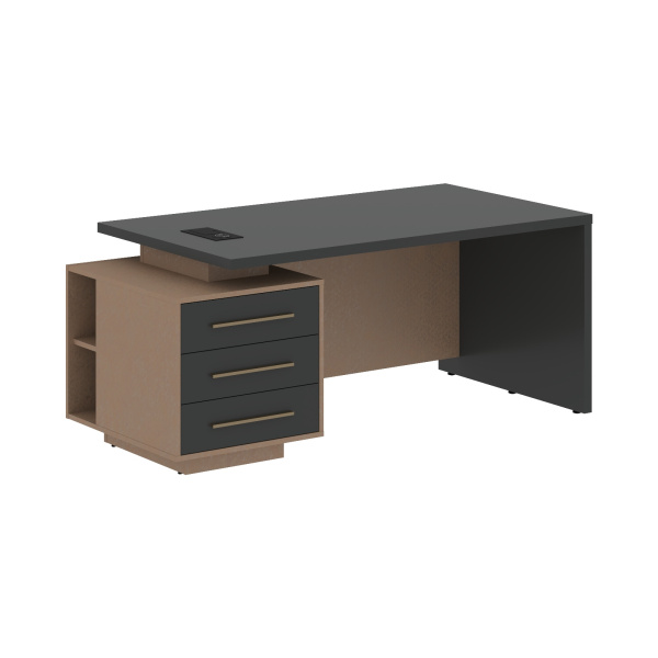 Стол руководителя с тумбой VCT 1890(L) Яшма черный/Бронза браш/Кобра 1800х900х750 VELION