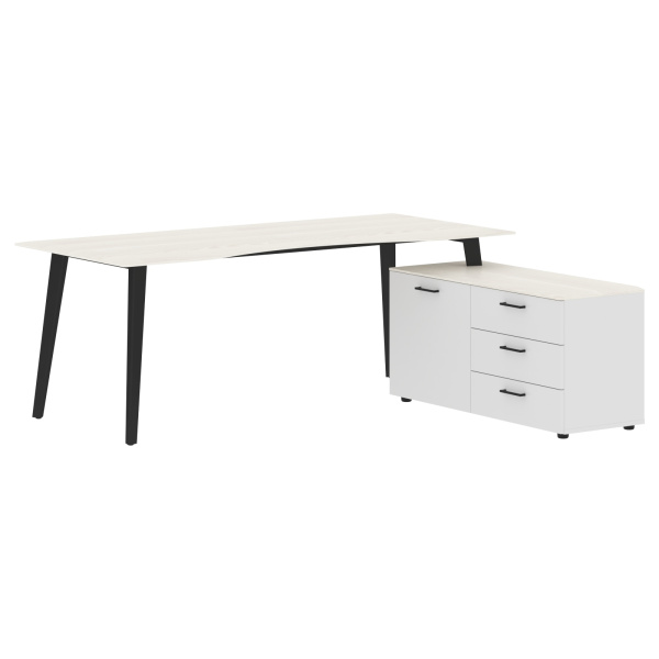 Стол руководителя с тумбой JCT 2018(R) Ясень белый/Белая/Антрацит 2000х1800х750 JAY