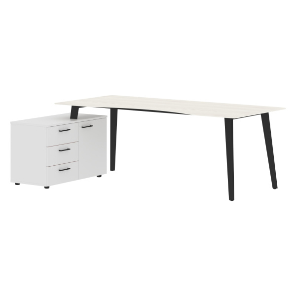 Стол руководителя с тумбой JCT 2013(L) Ясень белый/Белый/Антрацит 2000х1300х750 JAY