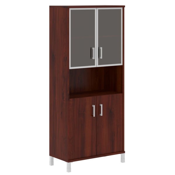 Шкаф высокий с малыми стеклянными дверьми в AL-рамке и глухими B 430.9 Бургунди 900х450х2054 BORN