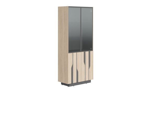 Шкаф шир. выс. с комбинированными дверями СФ-574305 Дуб светлый/Черный графит 900х430х2100 LINE