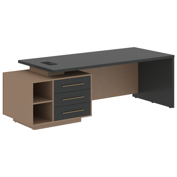 Стол руководителя с тумбой VCT 2390(L) Яшма черный/Бронза браш/Кобра 2300х900х750 VELION