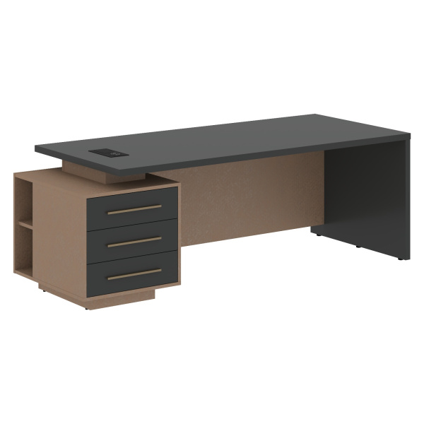 Стол руководителя с тумбой VCT 2290(L) Яшма черный/Бронза браш/Кобра 2200х900х750 VELION