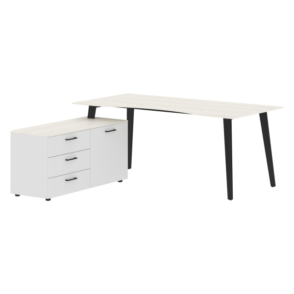 Стол руководителя с тумбой JCT 1818(L) Ясень белый/Белый/Антрацит 1800х1800х750 JAY