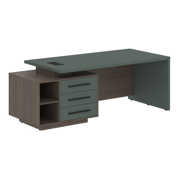 Стол руководителя с тумбой VCT 2190(L) Нефрит/Черный матовый/Дуб Сильвер 2100х900х750 VELION